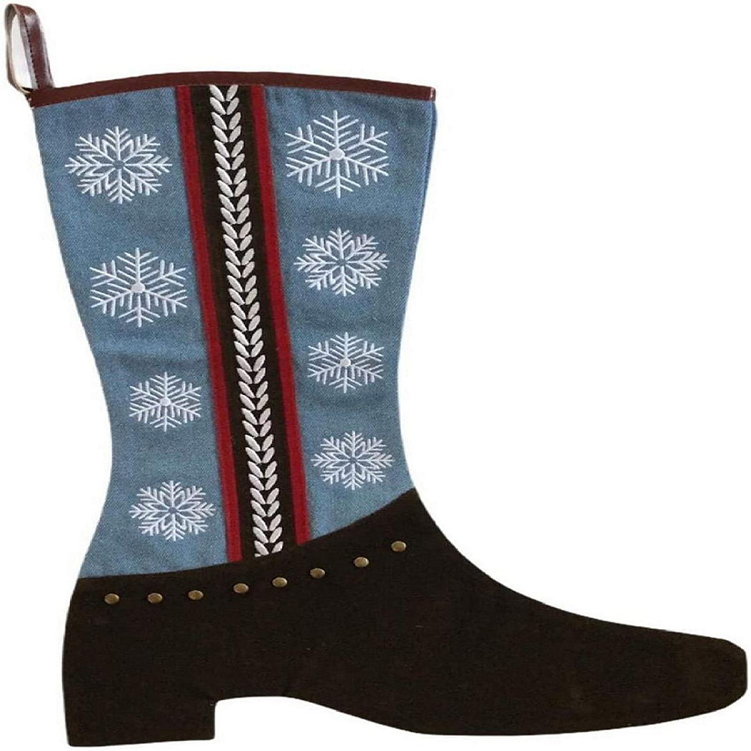 Mill Creek Market Christmas Stocking Cowboy Boot  Denim Snowflakes Image