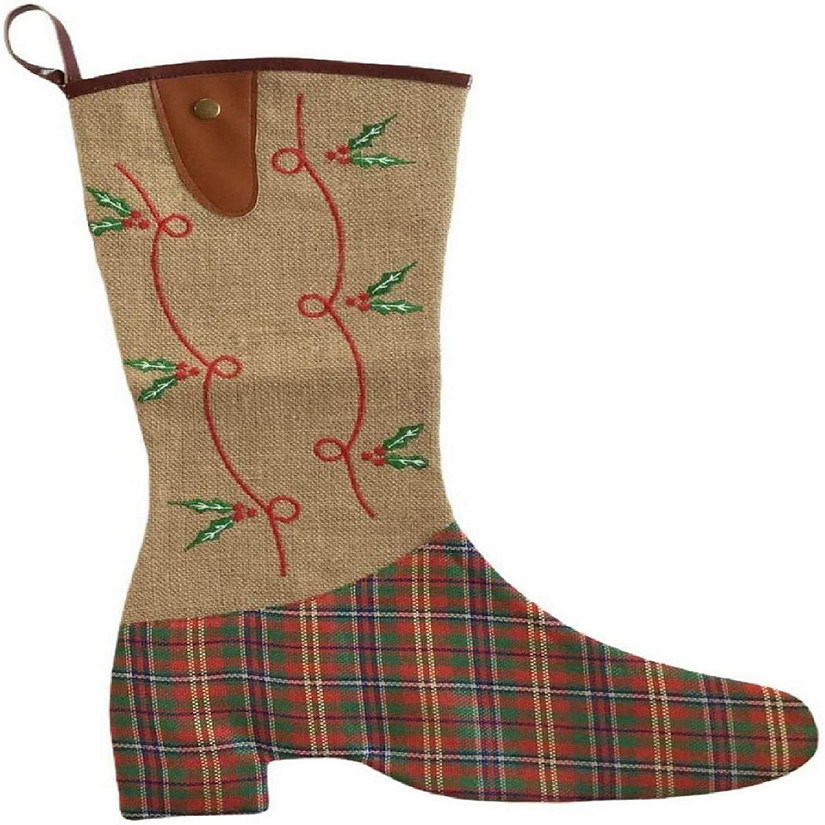 Mill Creek Market Christmas Stocking Cowboy Boot Holly Berries Image