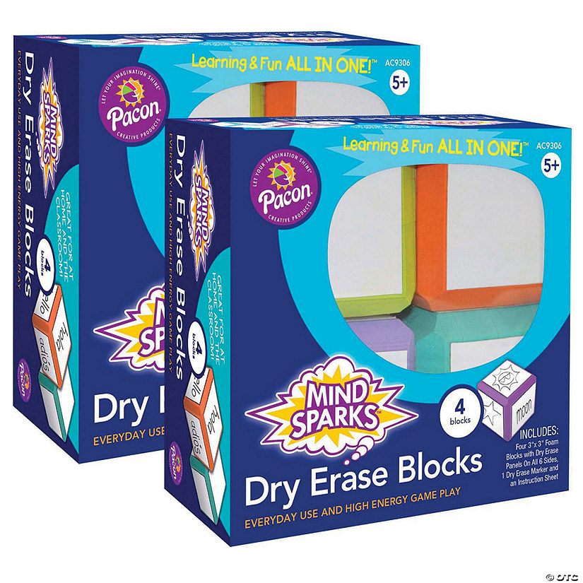 Mind Sparks Dry Erase Blocks, Assorted Colors, 3" x 3", 4 Blocks Per Set, 2 Sets