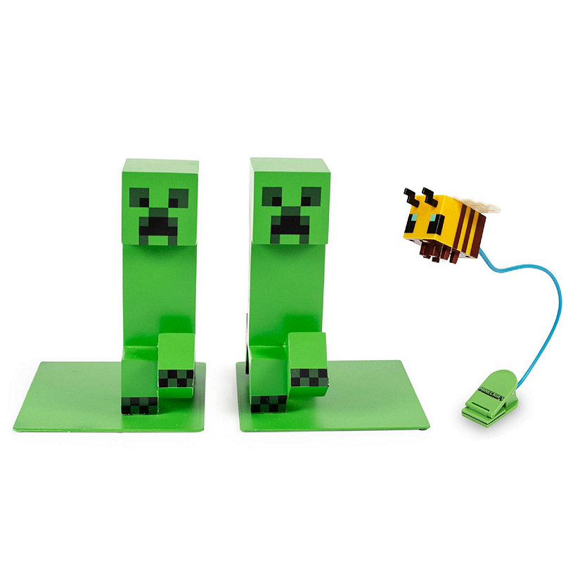 Minecraft 2-Piece Reader Bundle  Bee Reading Light & Creeper Bookends Image