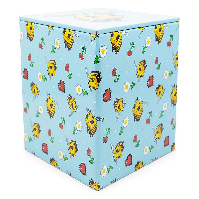 Minecraft Bee Pattern Tin Storage Box Cube Organizer with Lid  4 Inches Image