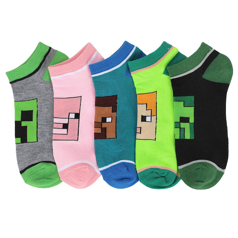 Minecraft Character Heads 5-Pair Ankle Socks Image