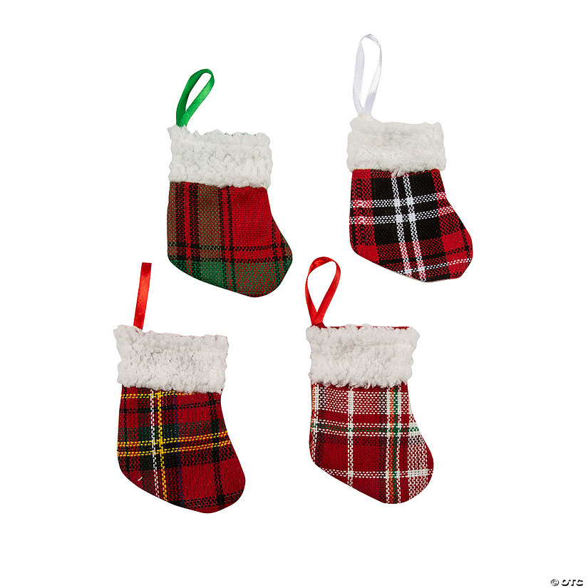 Mini Buffalo Plaid Stocking Felt Christmas Ornaments - 12 Pc. Image
