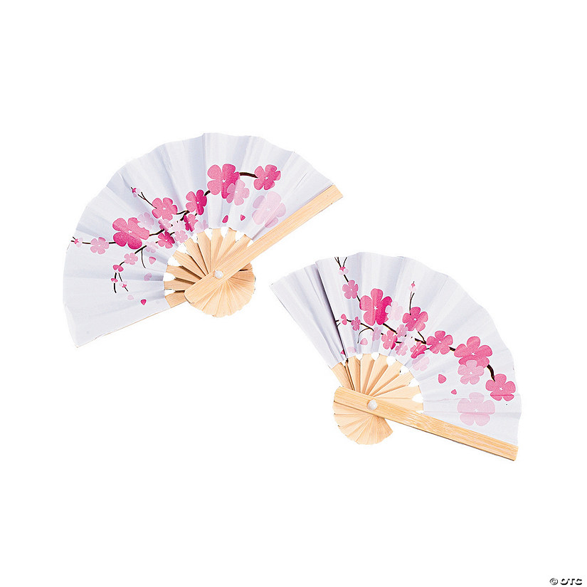 Mini Cherry Blossom Folding Favor Hand Fans - 12 Pc. Image