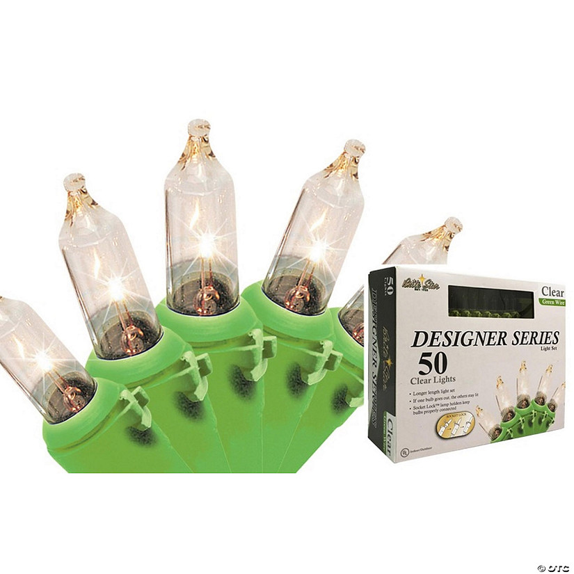 Mini Christmas Light Set - Clear - 14ft Apple Green Wire - 50ct Image