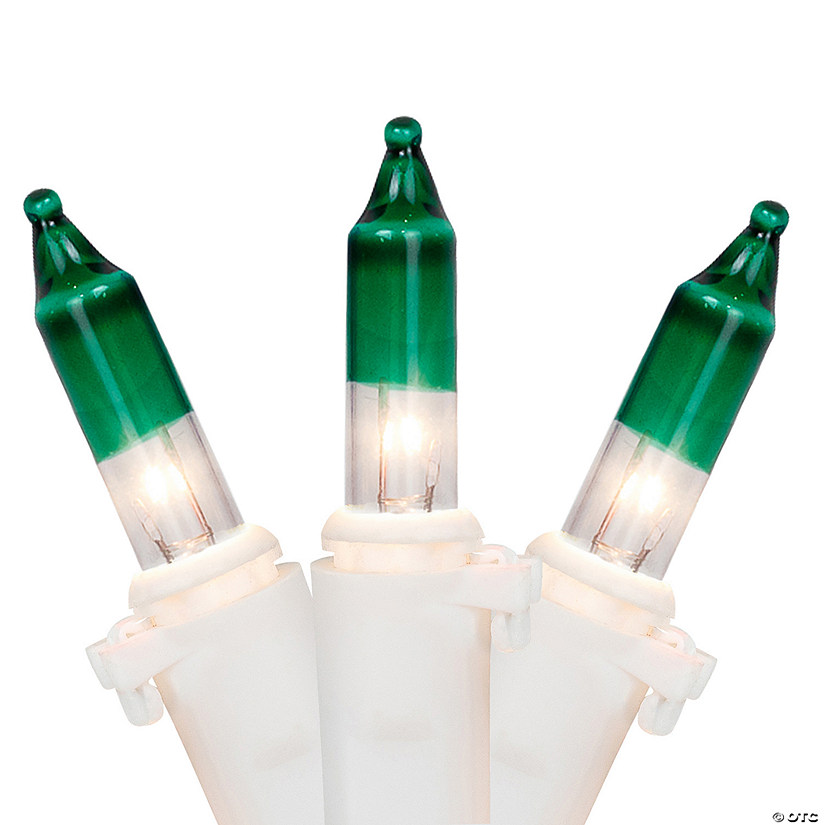 Mini Christmas Light Set - Clear with Green Tip - 10' White Wire - 50ct Image