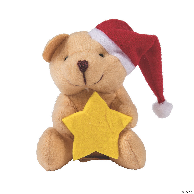 Mini Christmas Stuffed Bears with Star - 12 Pc. Image