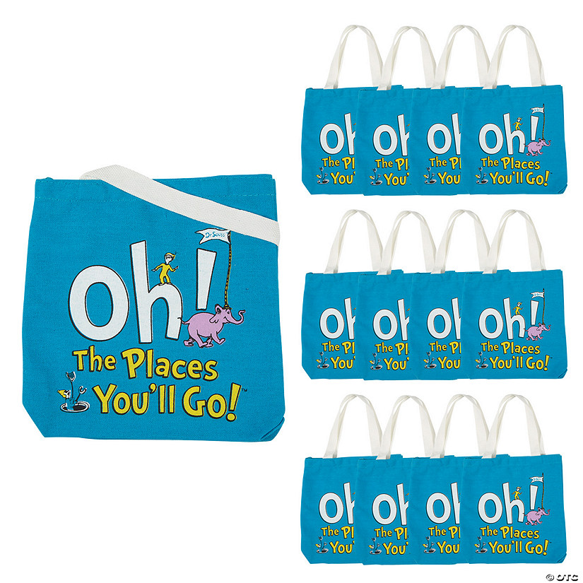 Mini Dr. Seuss&#8482; Oh, the Places You&#8217;ll Go Canvas Tote Bags - 12 Pc. Image
