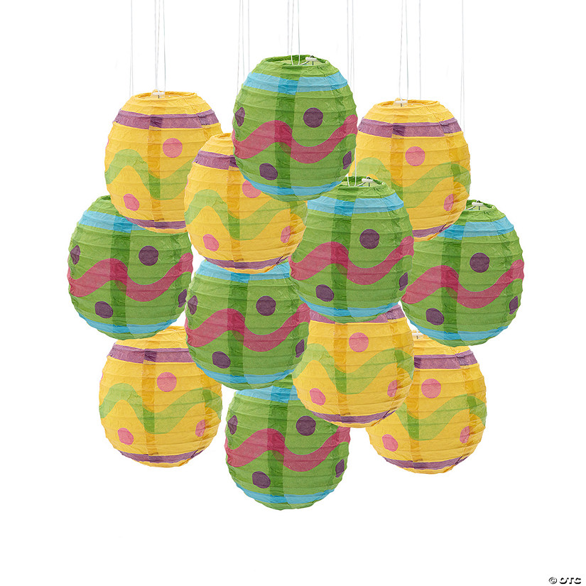 Mini Egg-Shaped Hanging Paper Lanterns - 12 Pc. Image