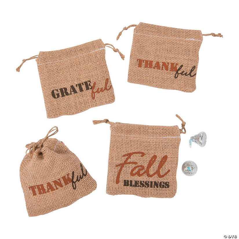 Mini Fall Harvest Burlap Drawstring Treat Bags Oriental Trading