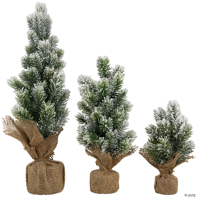 Mini Flocked Pine Artificial Christmas Trees with Burlap Base 18