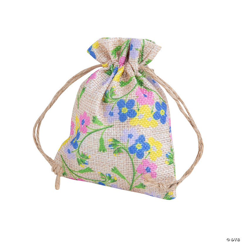 Mini Floral Print Burlap Drawstring Bags 12 Pc. Oriental Trading