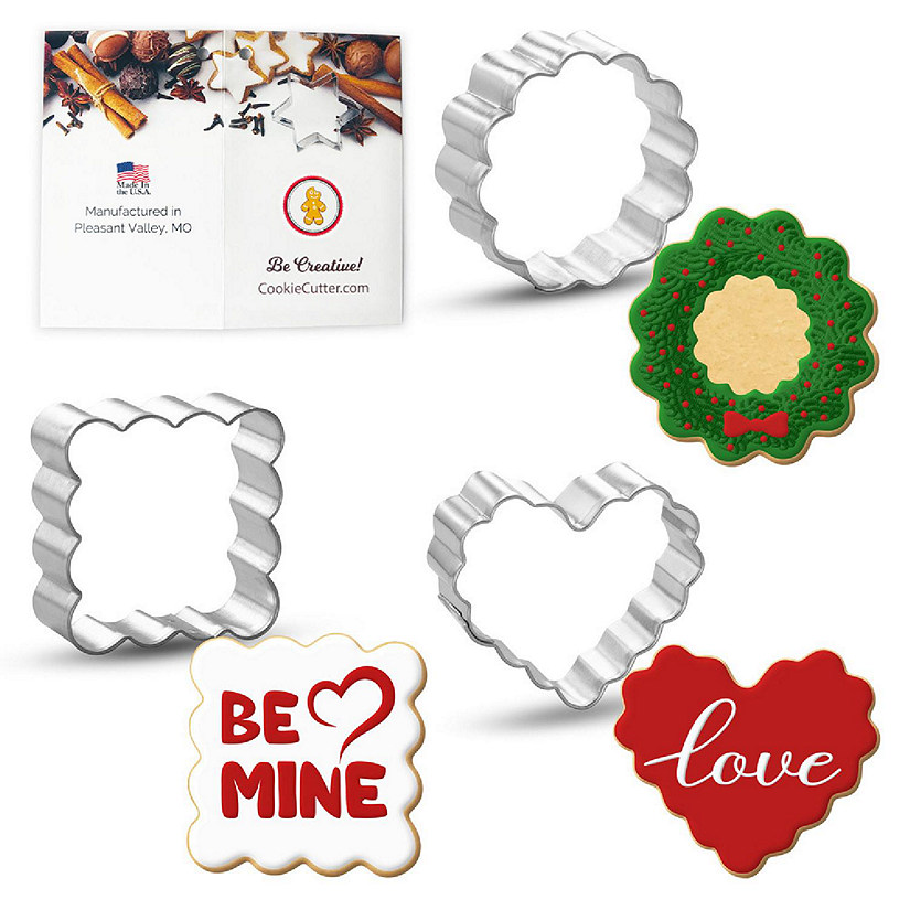 Mini Fluted Heart Round Square Cookie Cutter 3 Pc Set HS0468 Image