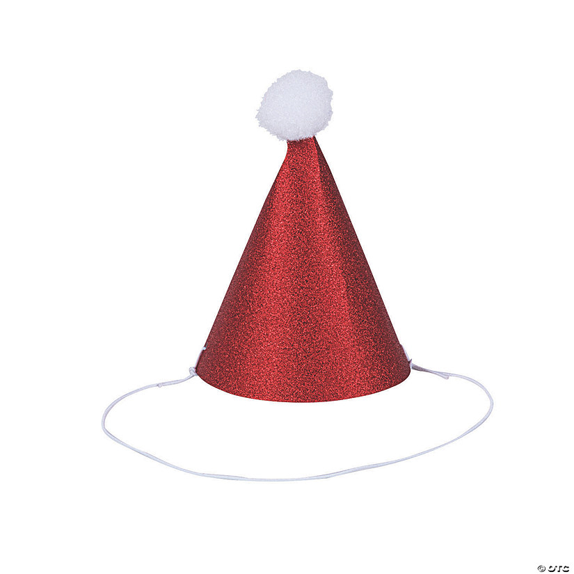 Mini Glitter Santa Party Cone Hats - 12 Pc. Image