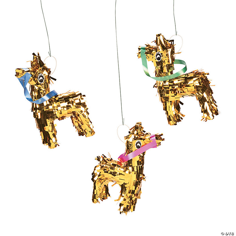 Mini Gold Fringe Donkey Pi&#241;ata Decorations - 3 Pc. Image
