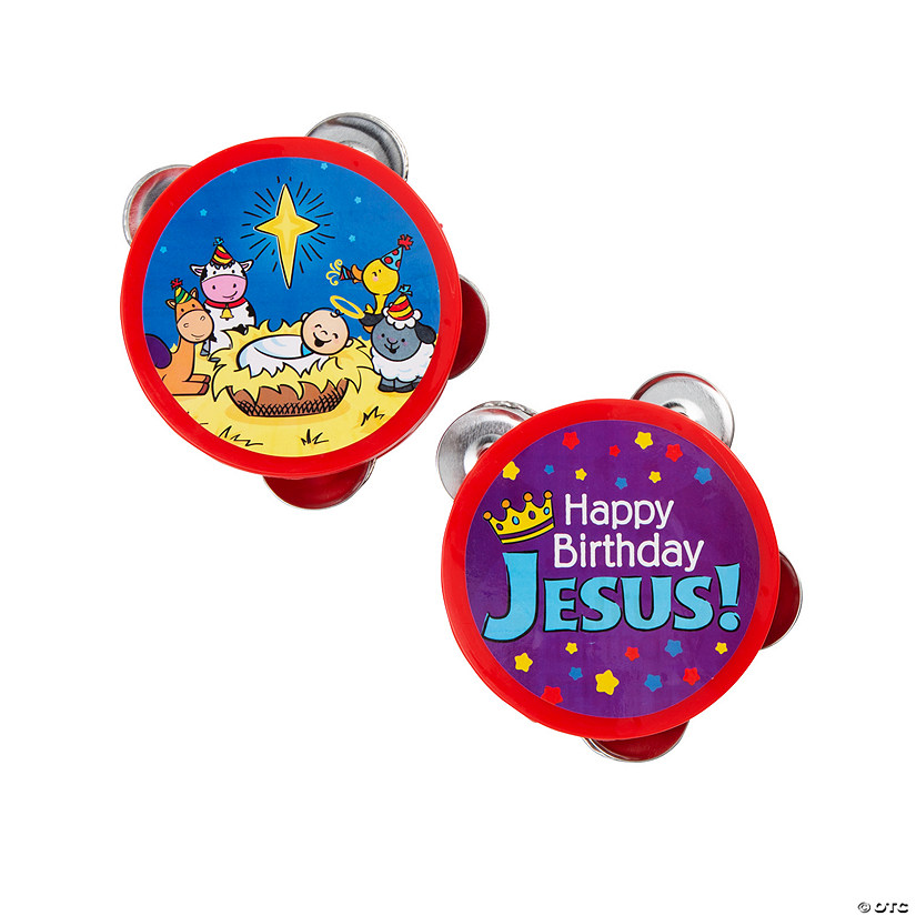 Mini Happy Birthday Jesus Tambourines - 12 Pc. Image