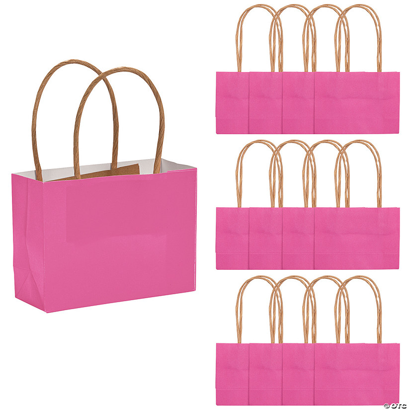 Mini Hot Pink Kraft Paper Gift Bags - 12 Pc. Image