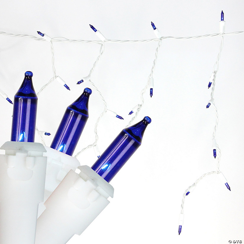 Mini Icicle Christmas Lights - Blue - 2.5' White Wire - 50ct Image