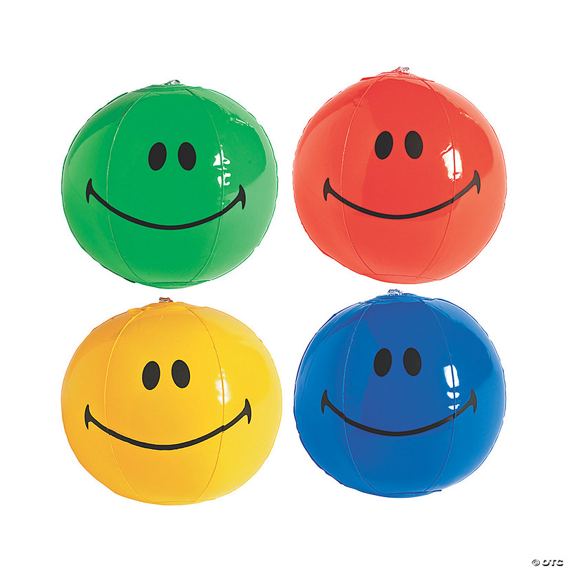 Mini Inflatable 5" Smile Face Beach Balls - 12 Pc. Image