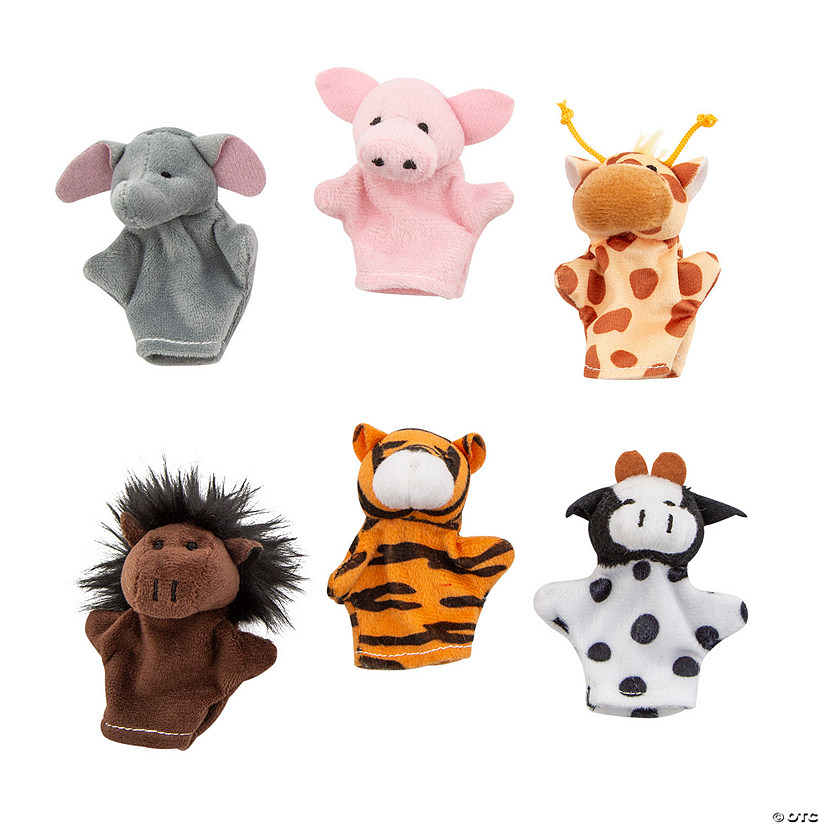 Mini Jungle & Farm Animal Stuffed Finger Puppets - 12 Pc. Image