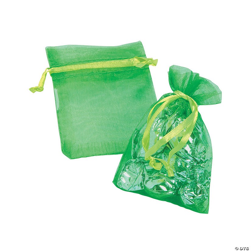 Mini Lime Green Organza Drawstring Treat Bags - 50 Pc. Image