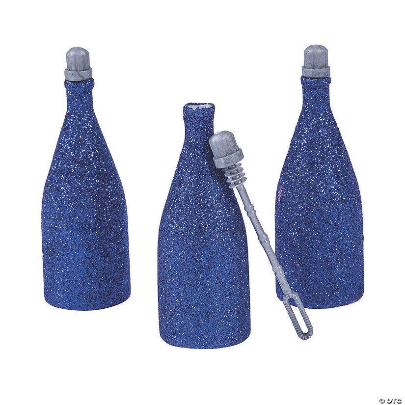 Mini Navy Blue Glitter Bubble Bottles - 12 Pc. Image