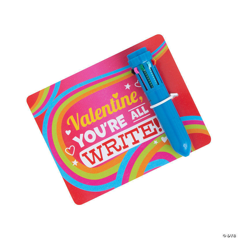 Mini Neon Shuttle Pen Valentine Exchanges with Card for 12 Image