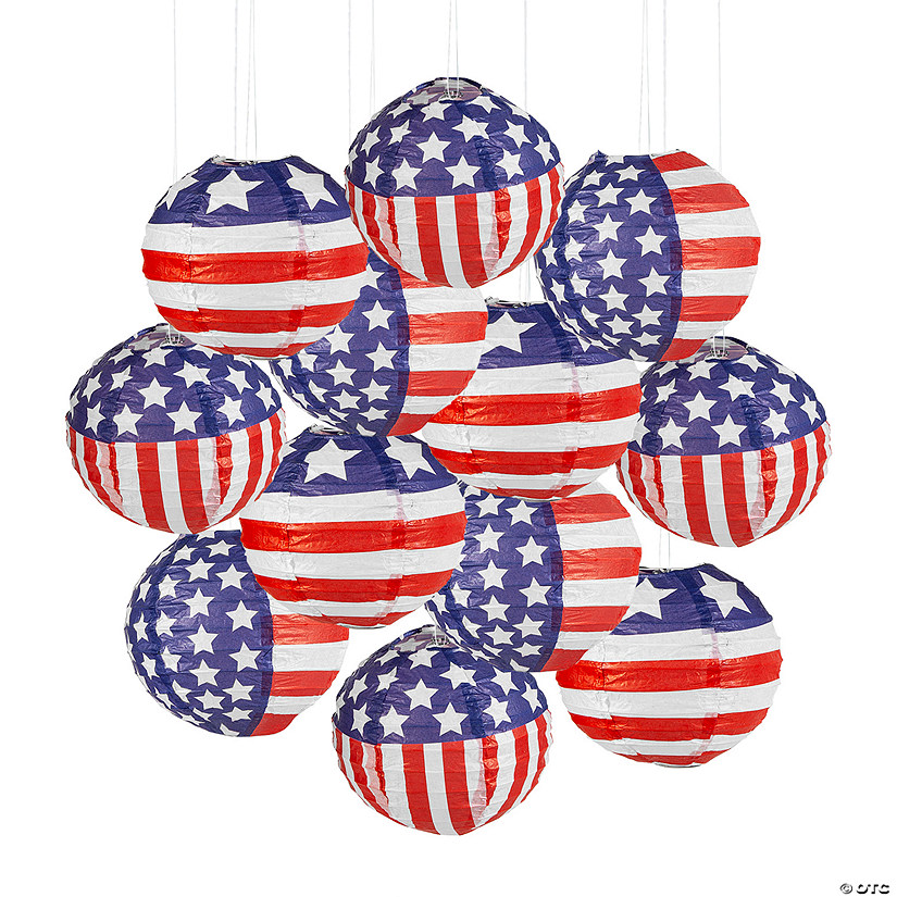 Mini Patriotic Hanging Paper Lanterns - 12 Pc. Image