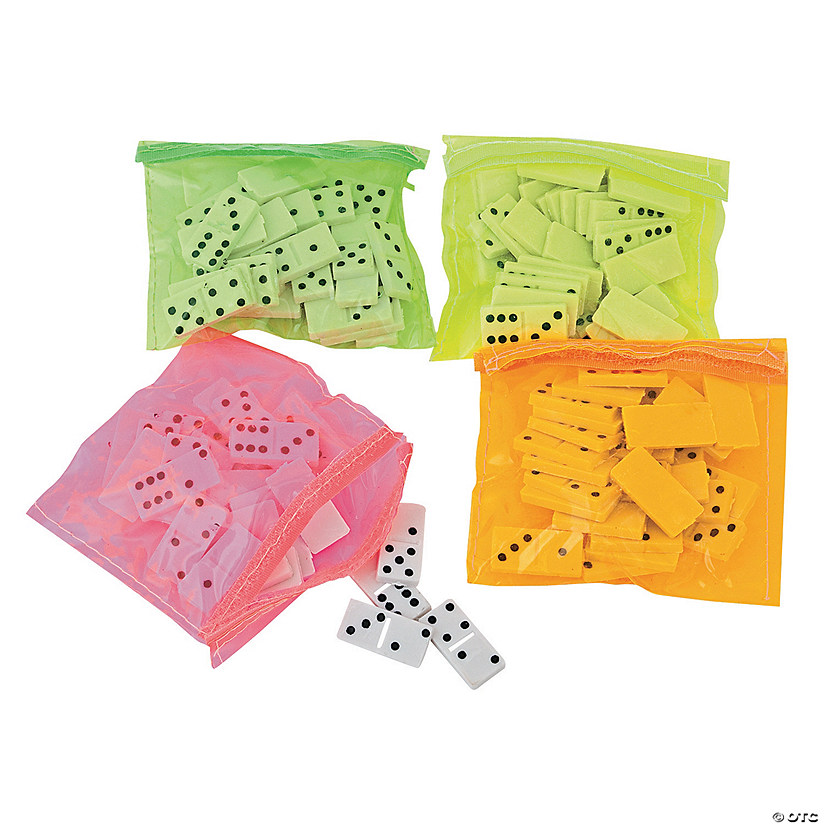 Mini Plastic Dominoes Game with Neon-Colored Vinyl Case - 12 Sets Image