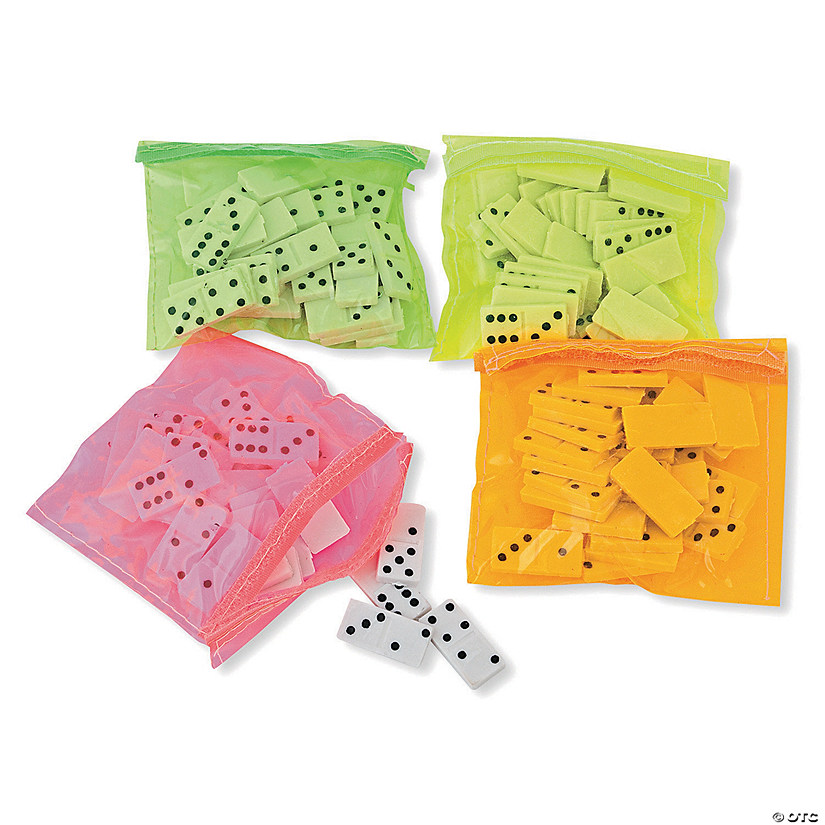 Mini Plastic Dominoes Game with Neon-Colored Vinyl Case - 4 Sets Image