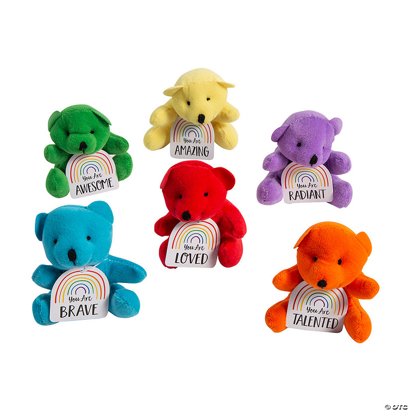 Mini Positive Affirmations Stuffed Bears with Cards - 12 Pc. Image