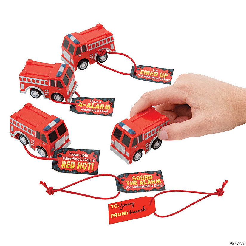 Mini Pull-Back Fire Truck Valentine Exchanges with Card for 12 Image