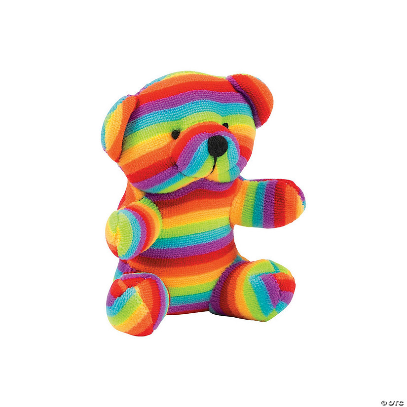 Mini Rainbow Striped Stuffed Bears - 12 Pc. Image