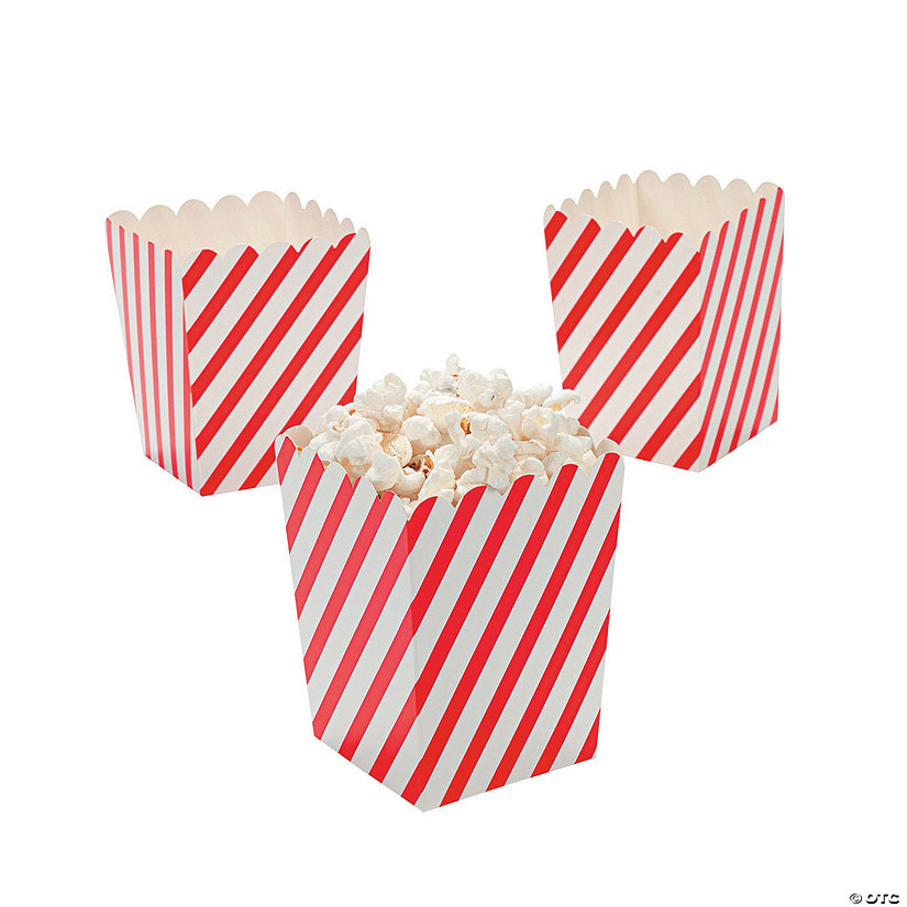 Mini Red &amp; White Striped Popcorn Boxes - 24 Pc. Image