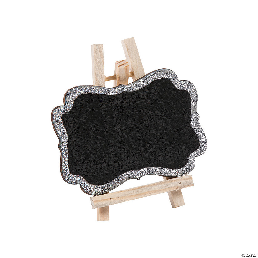 Mini Silver Glitter Trim Chalkboards with Easel - 12 Pc. Image