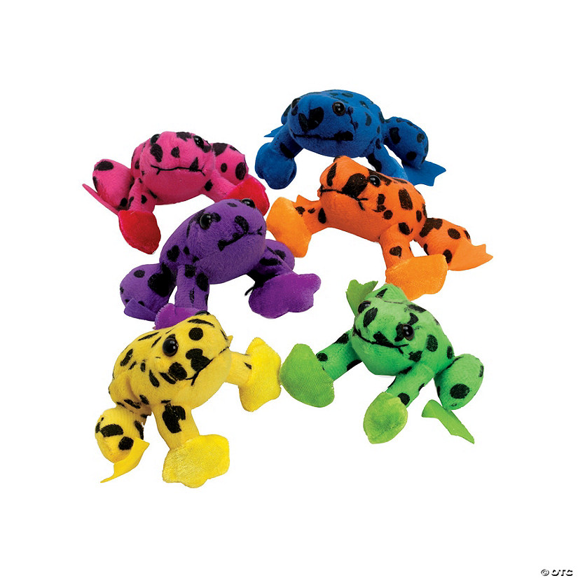 Mini Spotted Neon Stuffed Frogs - 12 Pc. Image