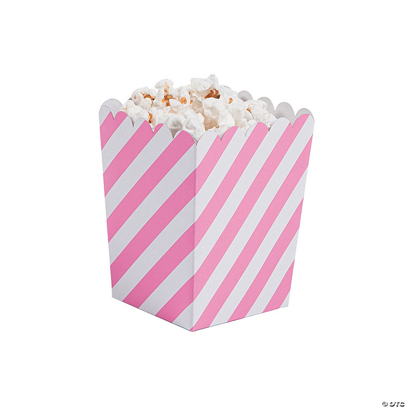 Mini Striped Candy Pink & White Popcorn Boxes - 24 Pc. Image