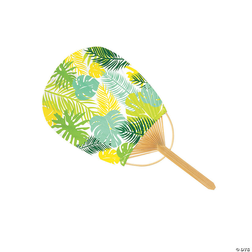 Mini Tropical Bamboo Paddle Hand Fans - 6 Pc. Image