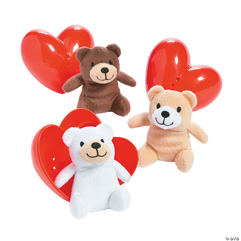 Mini Valentine&#8217;s Day Hearts with Stuffed Bears - 12 Pc. Image