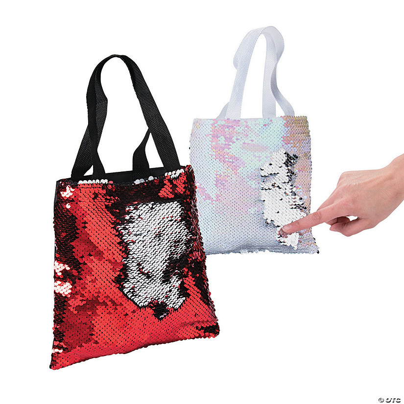 Mini Valentine&#8217;s Day Reversible Sequins Tote Bags - 12 Pc. Image