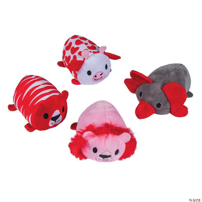 Mini Valentine&#8217;s Day Roly-Poly Lion, Elephant, Giraffe, Tiger Stuffed Animals - 12 Pc. Image