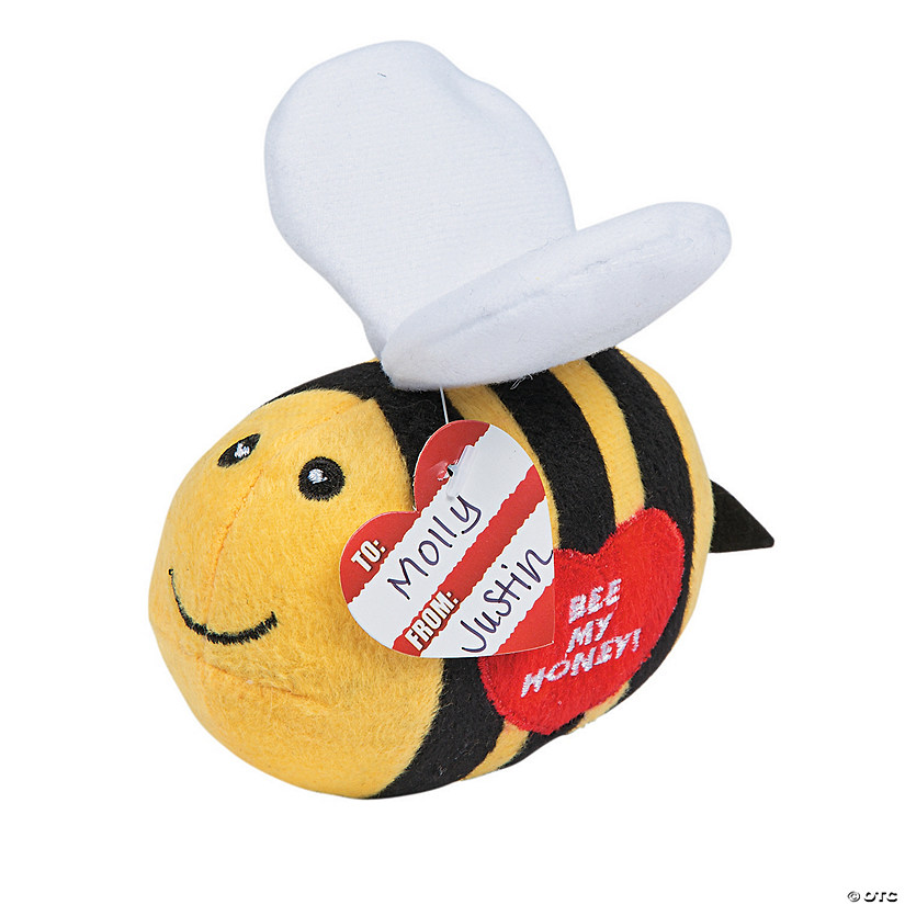 Mini Valentine's Day Red Heart Stuffed Honey Bees - 12 Pc. Image
