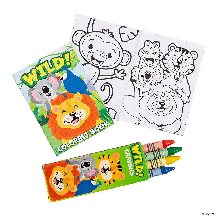 Mini Zoo Animal Paper Coloring Books with 4-Color Crayons for 12 Image