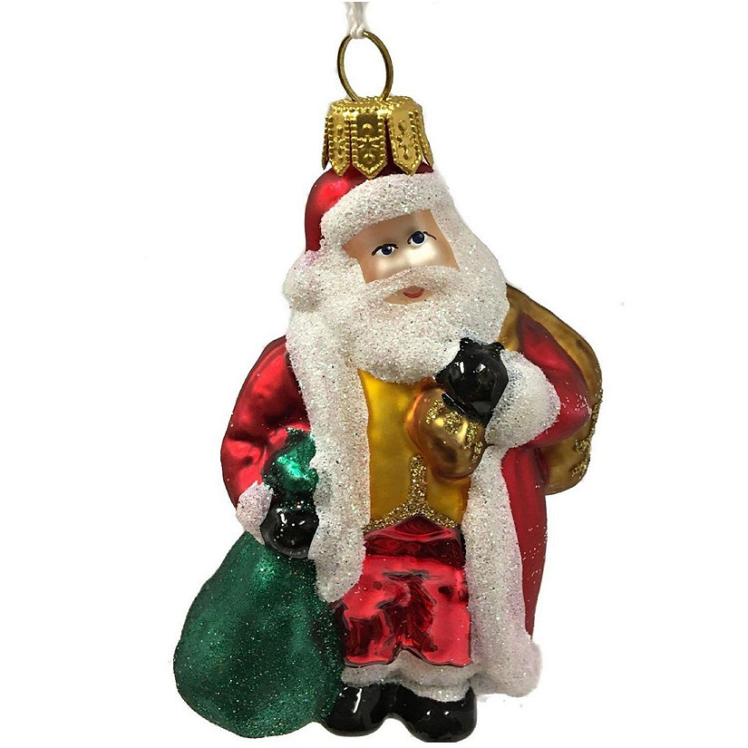 Miniature Santa with Bag of Gifts Czech Glass Christmas Tree Ornament 3.75 Inch Image