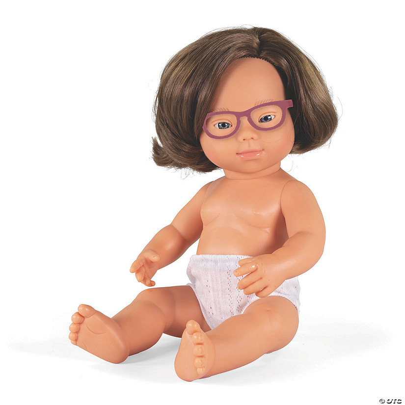 Miniland Educational Baby Doll Caucasian Girl With Down Syndrome With Glasses 15'', Polybagged Image