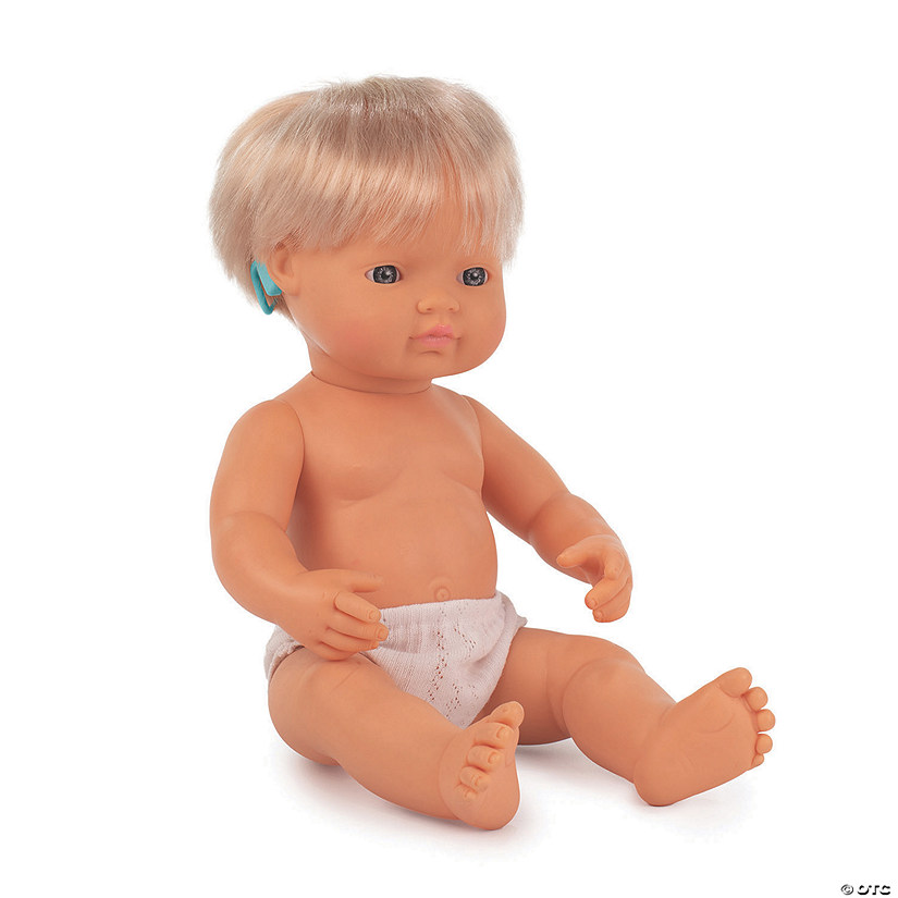 Miniland Educational Baby Doll Caucasian Girl With Hearing Aid 15'', Polybagged Image