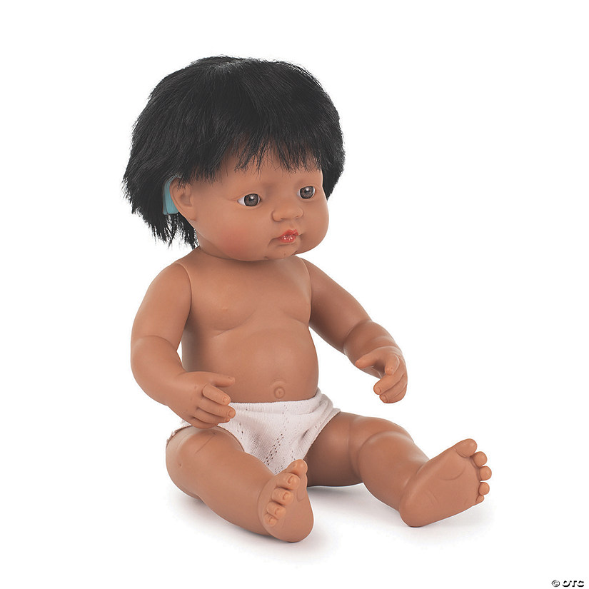 Miniland Educational Baby Doll Hispanic Boy With Hearing Aid 15'', Polybagged Image