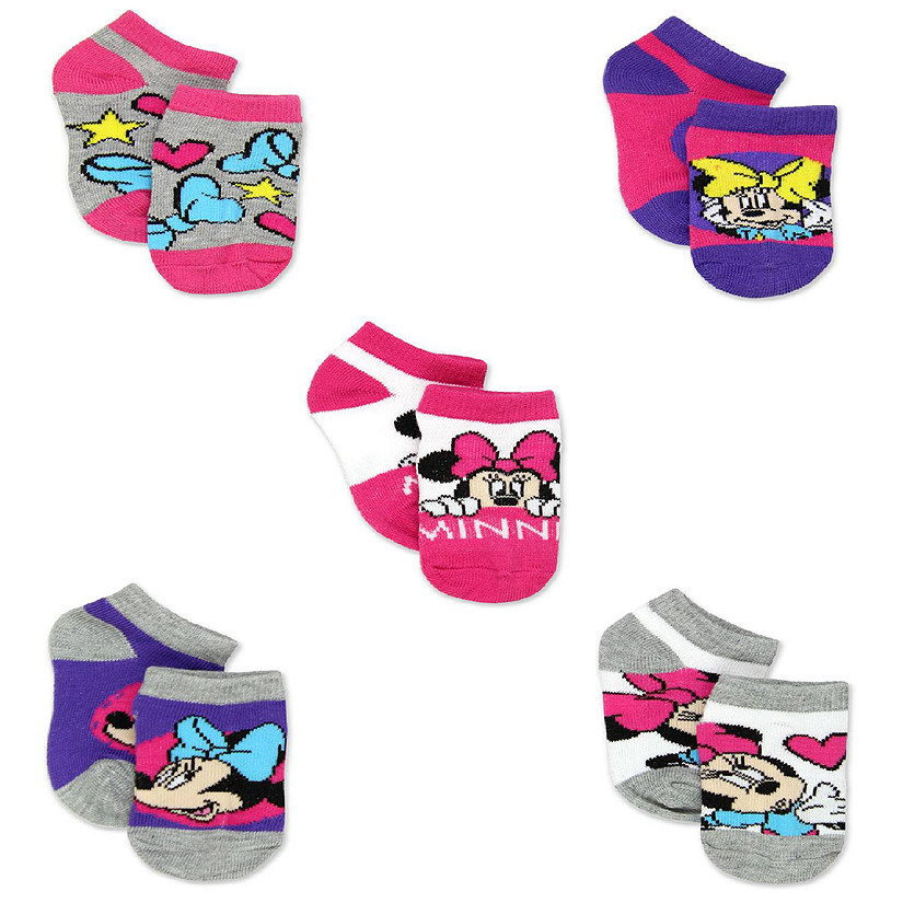 Minnie Mouse Girls Toddler 5 Pack No Show Socks (Shoe Size: 10-4 (Sock: 6-8), Minnie Multi) Image