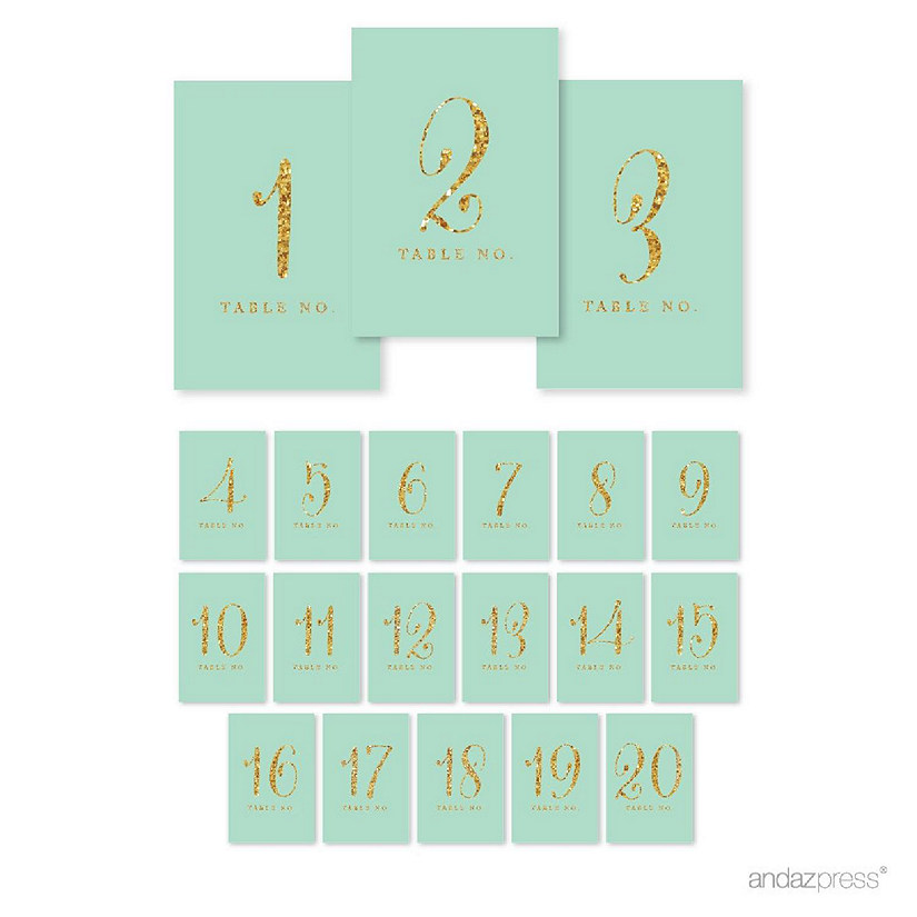 Mint Gold Glitter Table Numbers 1-20 Image