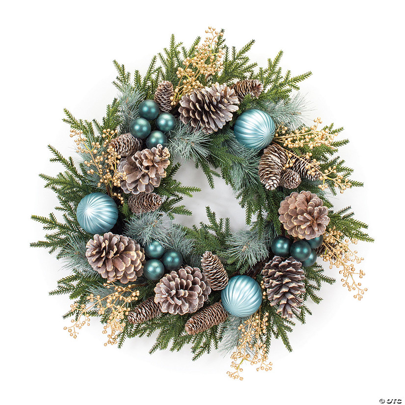 MiPropered Pine Wreath With Ornaments 27"D Plastic Image